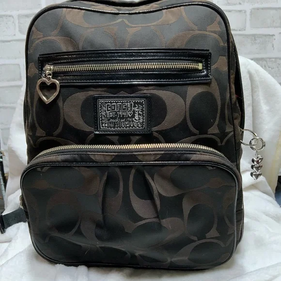 Coach Poppy Signature Black and Brown Backpack