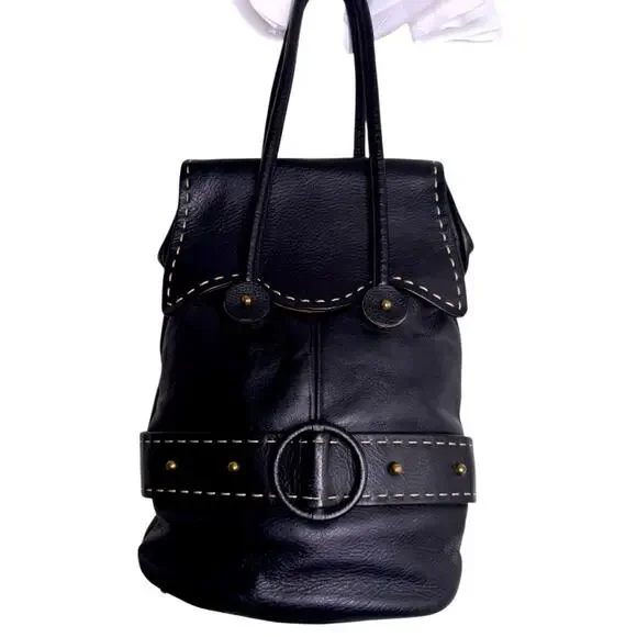 Elegant Black Bucket Faux Leather Tote Bag