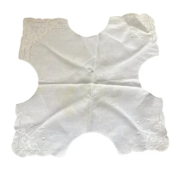 VTG Bread Basket Cloth Napkin Liner White Embroidered (STAINS)