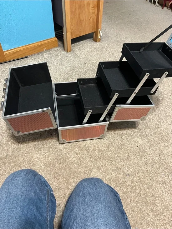 Black and Rose Gold Tiered Makeup Organizer Case