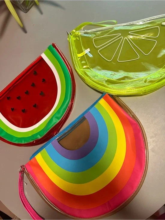 Large colorful fruit vinyl zipper storage - bundle of 3