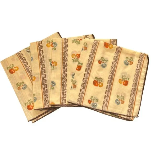 VTG Brown Yellow Blue Floral VTG Napkins Mid Century Colors Upcycle Craft