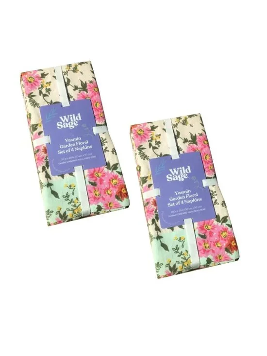 new Set of 8 Wild Sage Pink Garden Floral 100% Cotton 20x20-inch Fabric Napkins