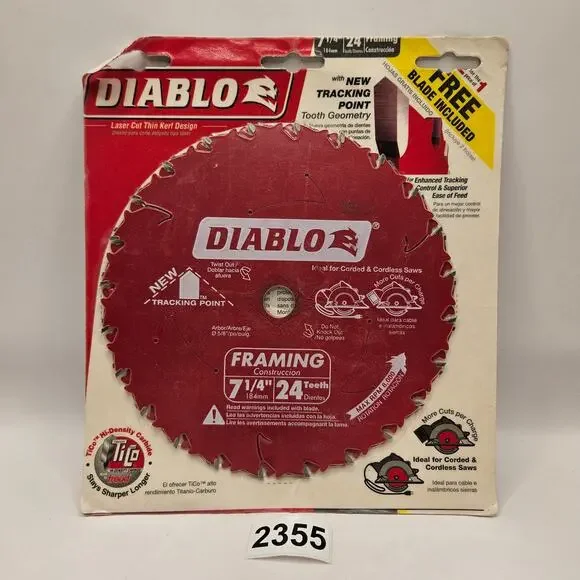 (2)DIABLO 7-1/4 INCH 24 TOOTH ATB FRAMING SAW BLADE 5/8