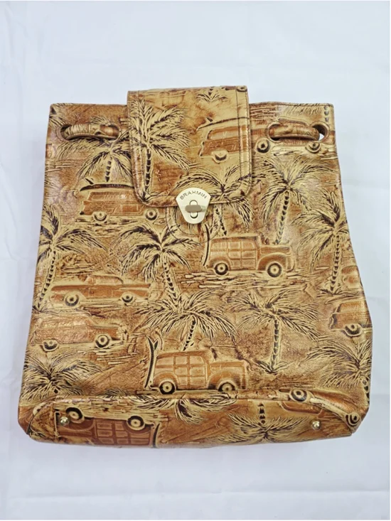 Y2K Brahmin Copper Copa Cabana Embossed Leather Backpack Purse Palm Tree Retro