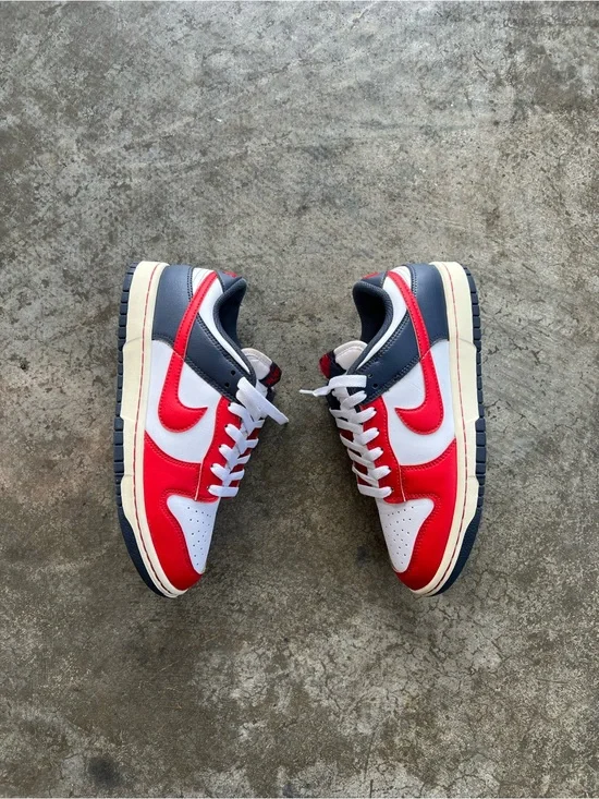 Nike Dunk Low Bright Crimson Obsidian Men’s 7 Women’s 8.5 Red White Blue 🇺🇸