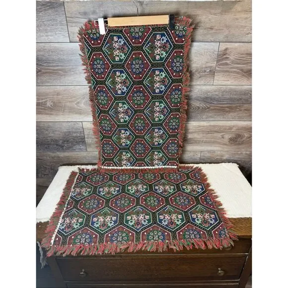 Vintage Tapestry Woven Fringed Placemats Cottagecore Boho Table Decor Set