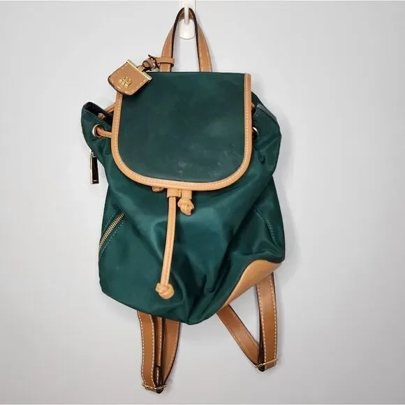 Tommy Hilfiger Julia Designer Green Nylon Small Drawstring Backpack Purse