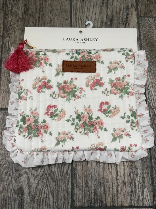 Laura Ashley Floral Quilted Makeup Zipper Pouch ROSEMOOR 10” x 8”