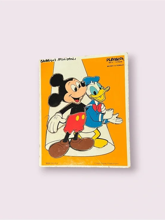 Vintage Playskool Disney Mickey Mouse & Donald Duck Wood Cardboard Puzzle
