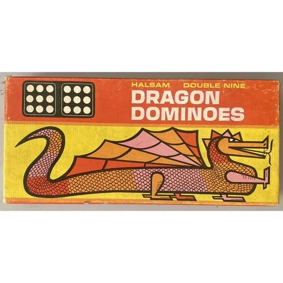 Vintage Halsam Dragon Dominoes Double Nine Set - 1960s Mid-Century Retro Game -