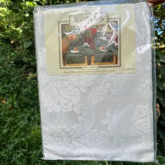 Caprice Damask Table Runner 70” Jacquard Woven Cotton New