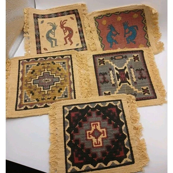 Set of 5 Southwest El Paso Saddle Blanket Co. Woven Cotton Mats Large Coasters