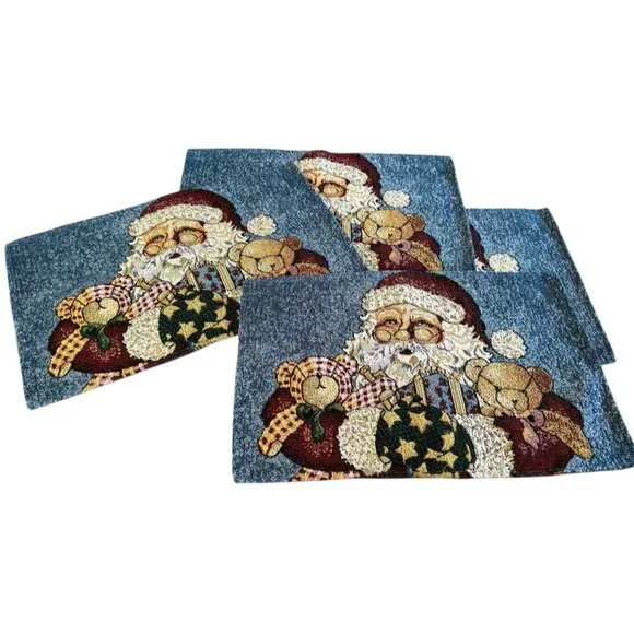 Tapestry Santa Claus Rectangle Placemats Christmas Blue Bears 18