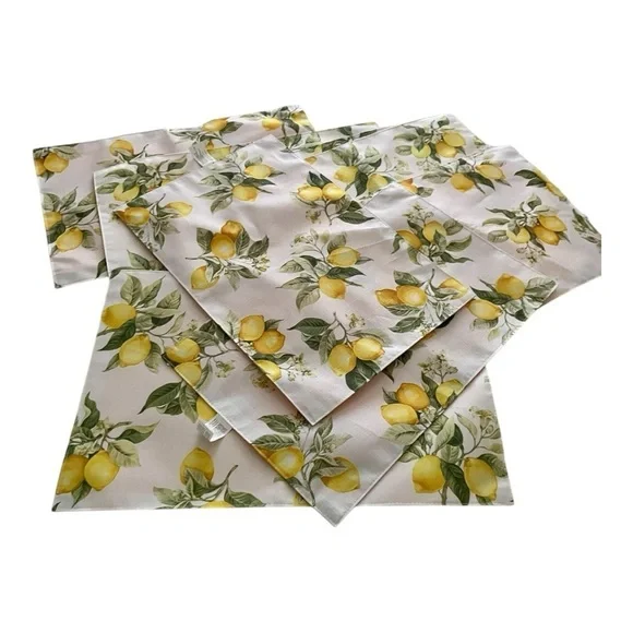 Home Collection Placemats, 8 Total, Yellow Lemon Print, 11” x 17”, New w…