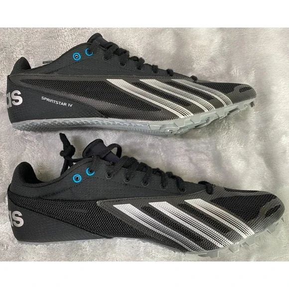 Adidas Sprintstar 4 Track Shoes Mens 11 Black Silver Spikes D66534 Cleats Race