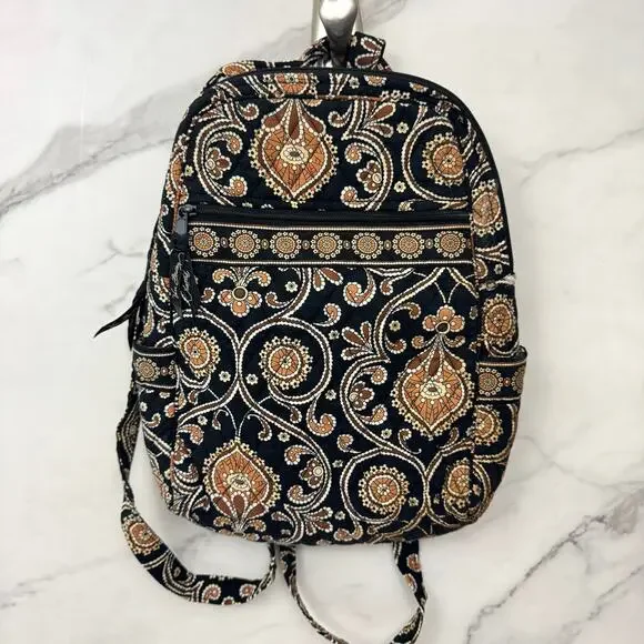 Vera Bradley Backpack Cafe Latte Cotton Quilted Paisley School Travel Black