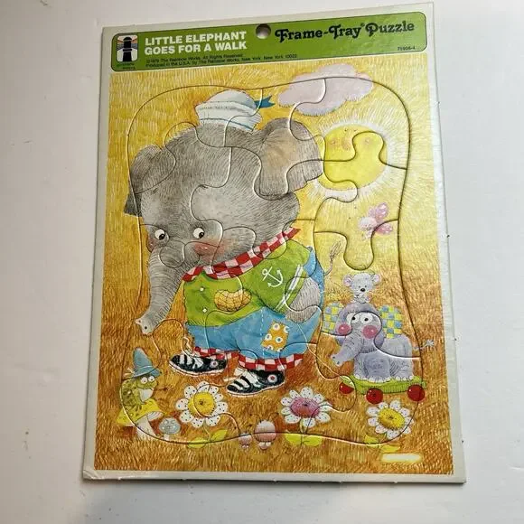 Vintage Little Elephant goes for a walk Golden, Frame Tray Puzzle 1979 Animals