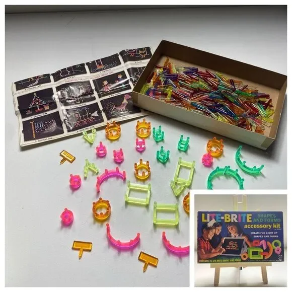 Vintage Lite-Brite Shapes & Forms Accessory Kit Hasbro 36pc w Box (Missing 1)