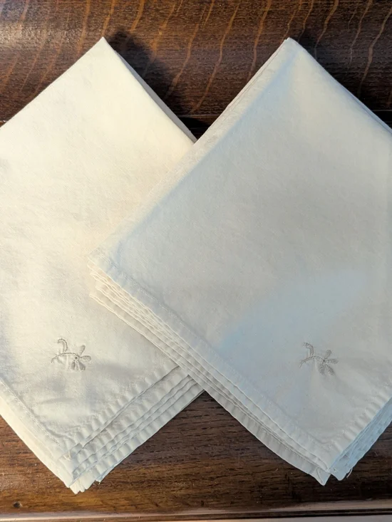 Cream Linen Tea Napkins Set of 8 Hand Embroidered Floral Satin Stitch 1950's