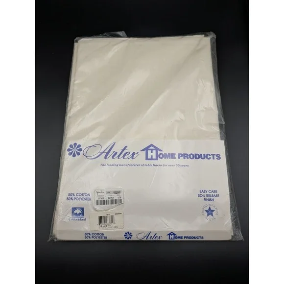 Vintage Tablecloth Artex Home Products Bone White Oval 78x102 50/50 Cotton Poly