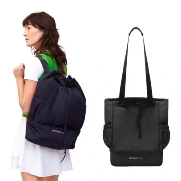 Beyond Yoga Black Convertible Drawstring Gym Bag Backpack