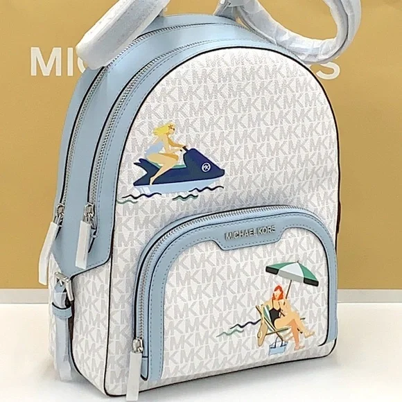 MICHAEL KORS JET SET GIRLS JAYCEE MEDIUM BACKPACK BRIGHT WHITE/ BLUE COLOR