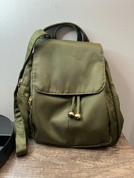 Olive Green Women's Nylon Drawstring Backpack