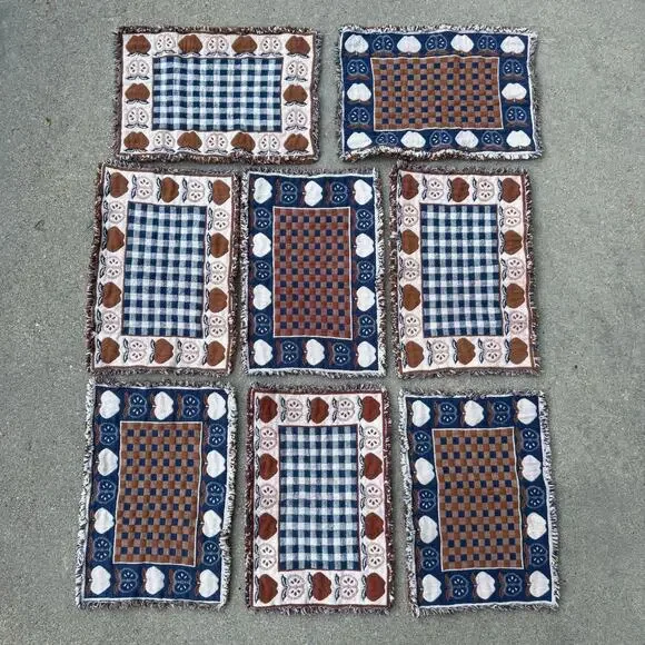 VTG 90s Country Kitchen Apples Hearts Tapestry Checkerboard Tablecloths Set of 8