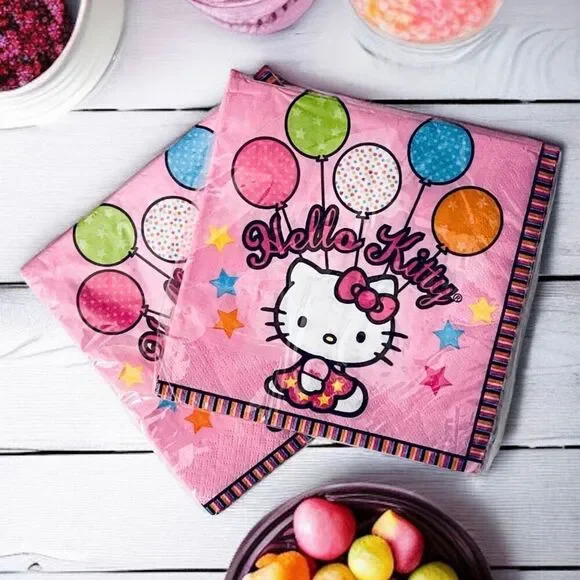 NWT Sanrio 32 Pink HELLO KITTY Balloons 16 Pack(x2) 2 Ply Birthday Paper Napkins