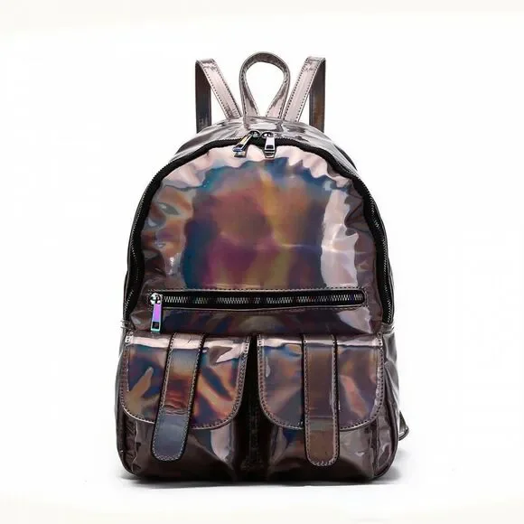 Pewter Holographic Dual Pocket Backpack