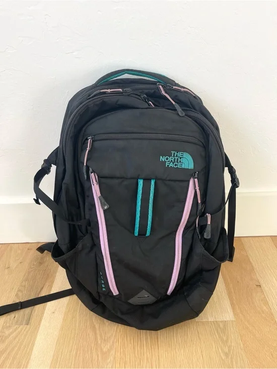 The North Face Surge Black Kokomo Green Purple Lilac Violet Travel Backpack