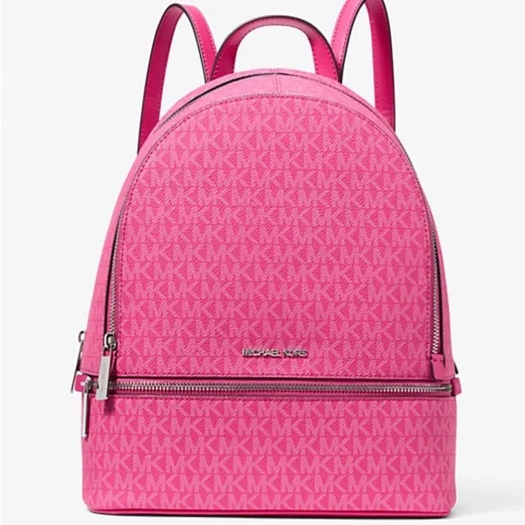 Michael Kors Rhea Medium Signature Logo Backpack Dragonfruit NWT