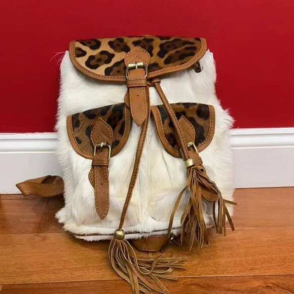 Jaded Gypsy backpack Leopard Print and White Fur Women's Backpack‎