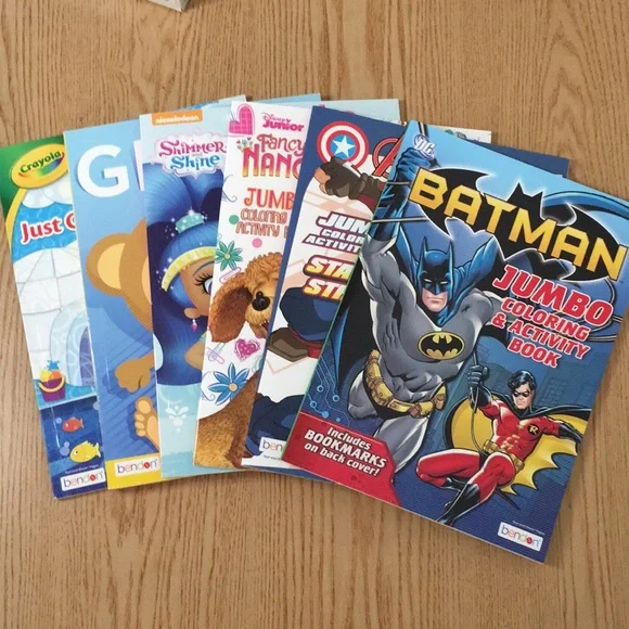 Bundle of 6 New Kids Coloring Books Batman Avengers Disney Nickelodeon Crayola
