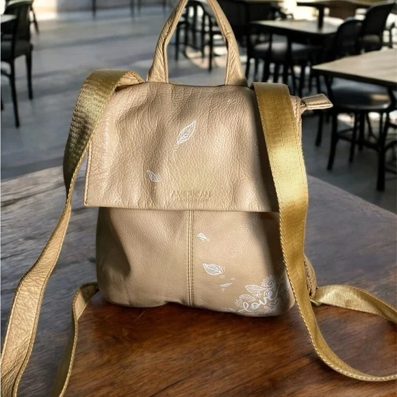 American Leather Co Beige Leather Backpack