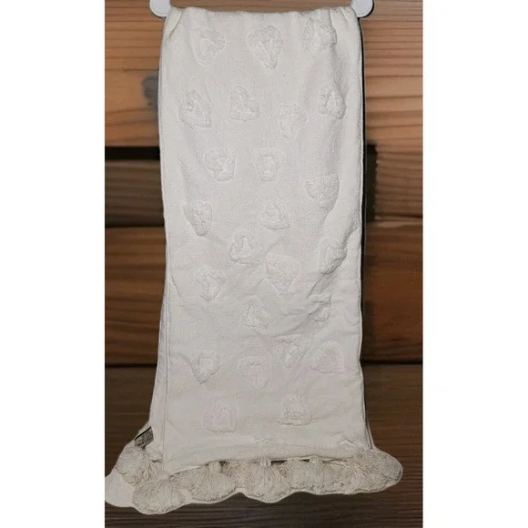 Rachel Zoe Table Runner White With Hearts Pom Poms On End