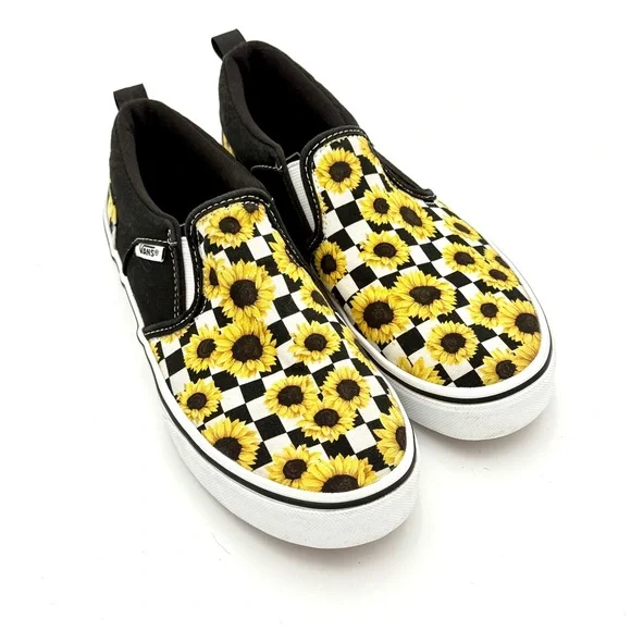 VANS Asher Sunflower Black and White‎ Checkerboard Missy Size 4.5