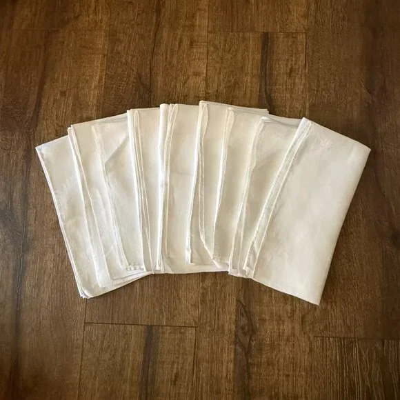 Vintage Linens Set of 9 Large Damask White Napkins