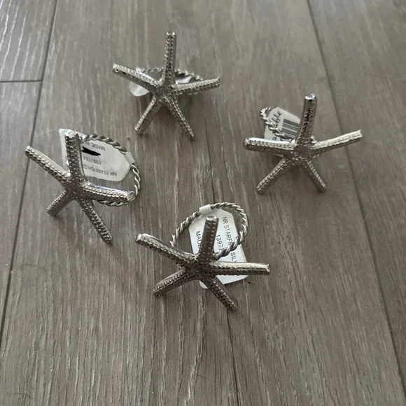 NEW Lot of 4 Sur La Table‎ Silver Starfish Napkin Rings Made in India NWT
