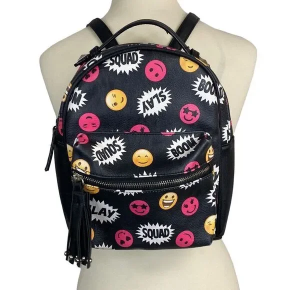 Backpack Emoji Slay Boom Squad Small Bag Black and Multicolor School Work Fun