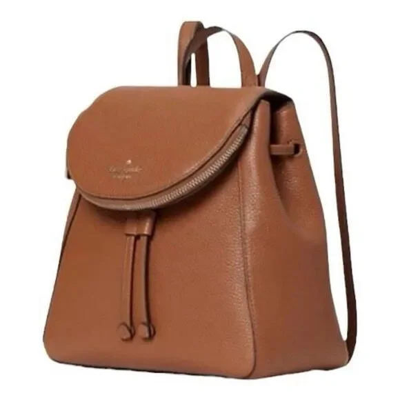 Kate Spade New York Leila Medium Flap Backpack Brown Pebbled Leather