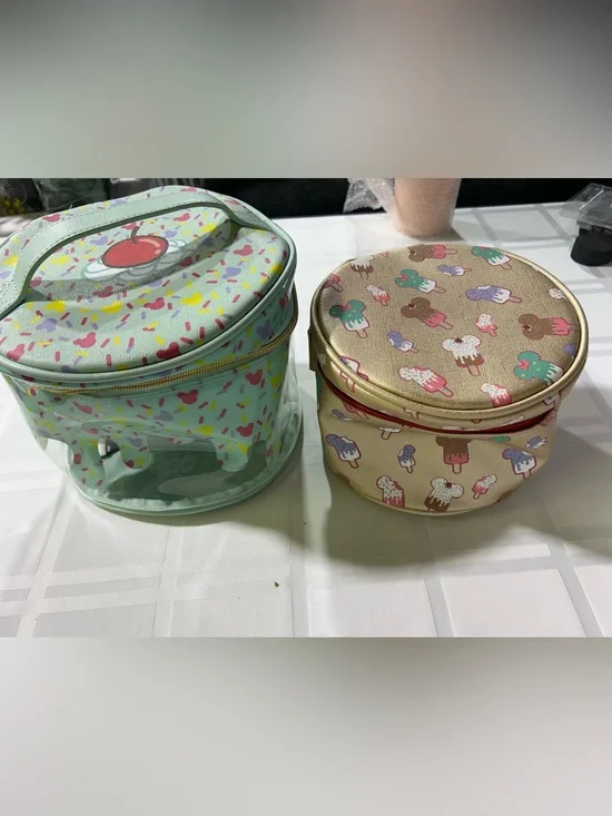 Disney Mint Green and Gold Ice Cream Print Cosmetic Pouches
