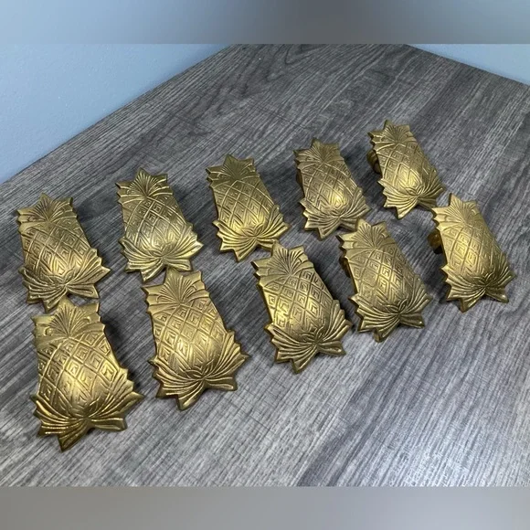 10 - Solid Brass Pineapple Napkin Rings Southern Hospitality