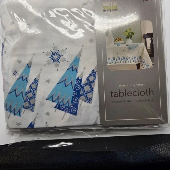 Martha Stewart Everyday Silver Starry Forest Tablecloth Oval 60