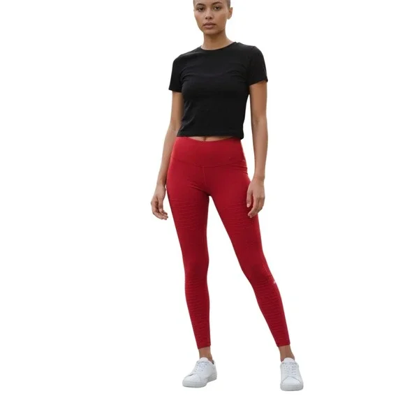 Alo Yoga High Waist Moto Legging Red Airbrush‎ Mesh Quilted W5494R Womens Small