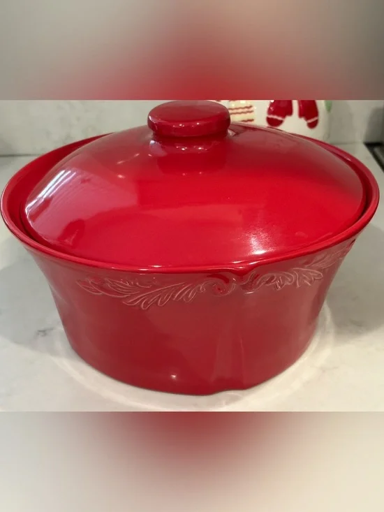 Sur La Table Red Ceramic Covered Casserole with Lid