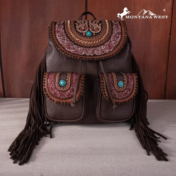 Montana West Floral Embroidered Collection Backpack Coffee