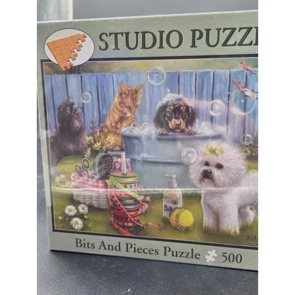 Bits and Pieces 500 Piece Jigsaw Puzzle Rub a Dub Doggie Dogs in Bath 16x20 NEW