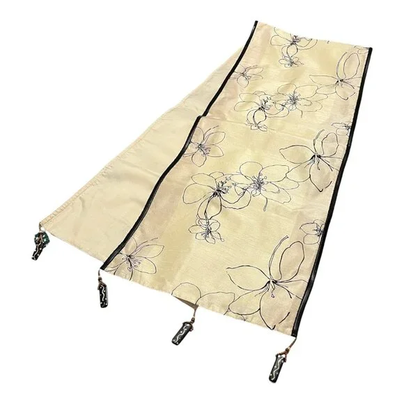 Pier 1 Imports Amherst Table Runner 72 x 14 Beige Floral Taupe Stripes Beaded Ta